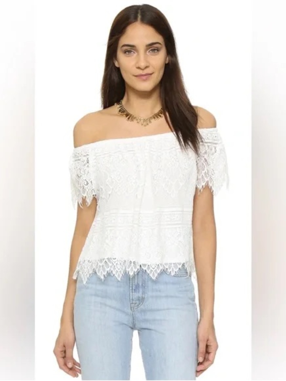 cupcakes & cashmere White Sunset Lace Off-Shoulder Blouse